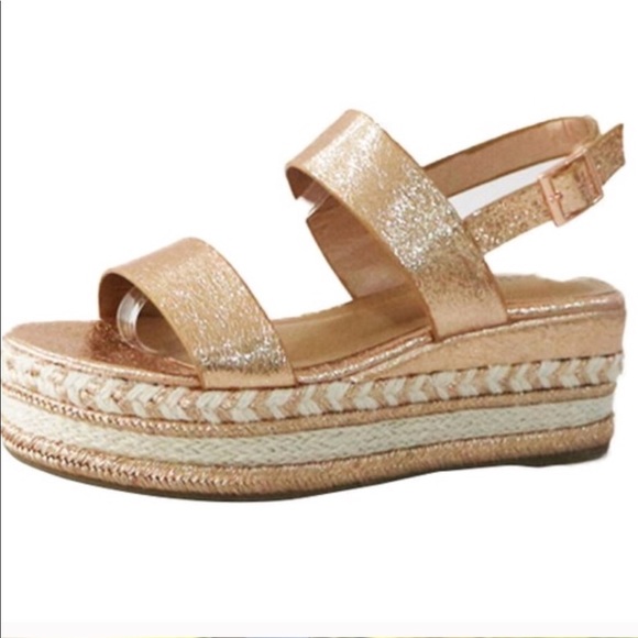 New- Rose Gold Sling Back Espadrille Sandals - Picture 2 of 4